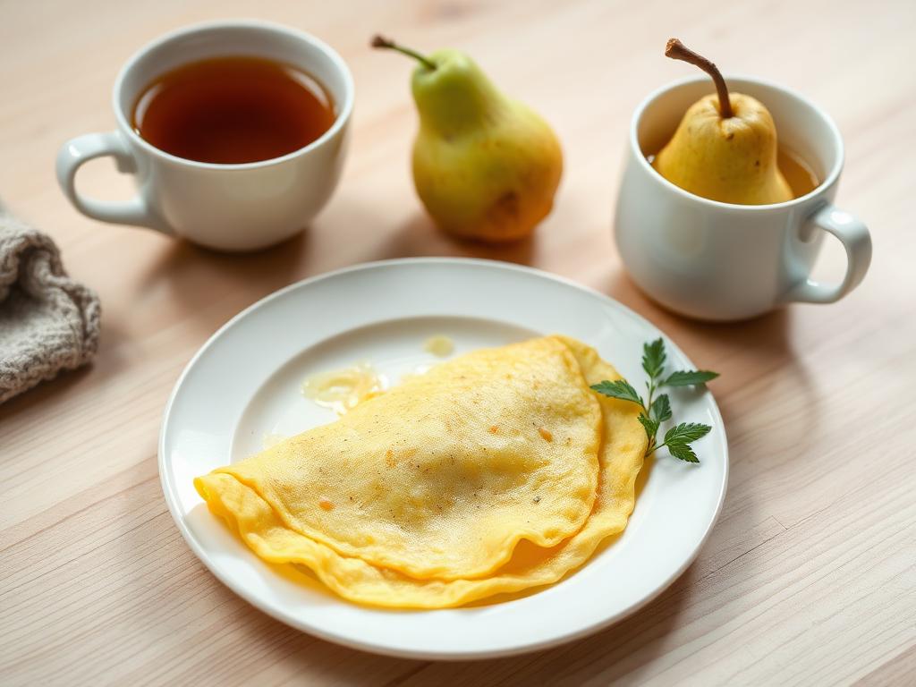 Lanche da tarde: omelete, pera e chá